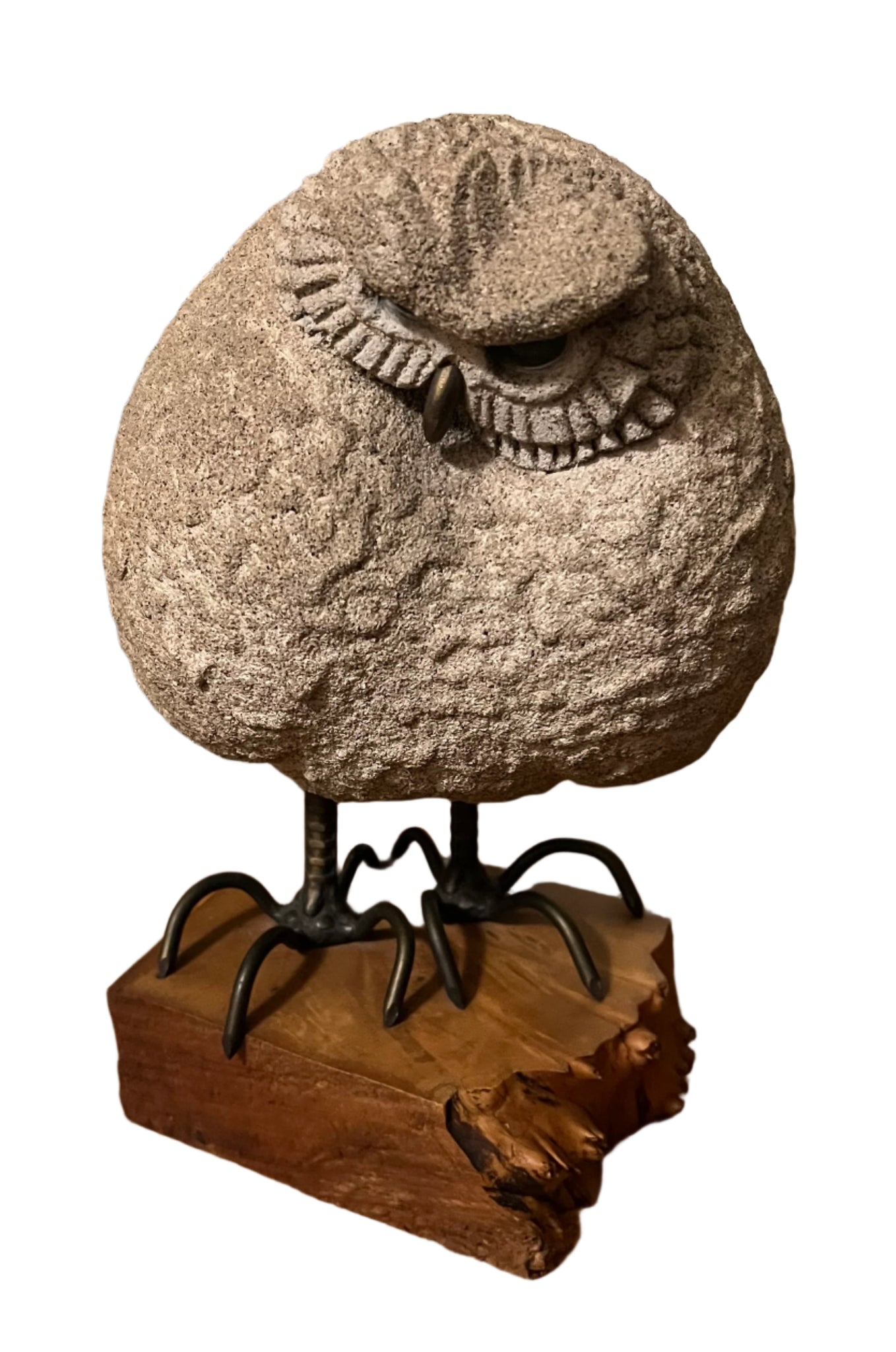 Lou Rankin 1964 Concrete Owl Statue on Wood Base