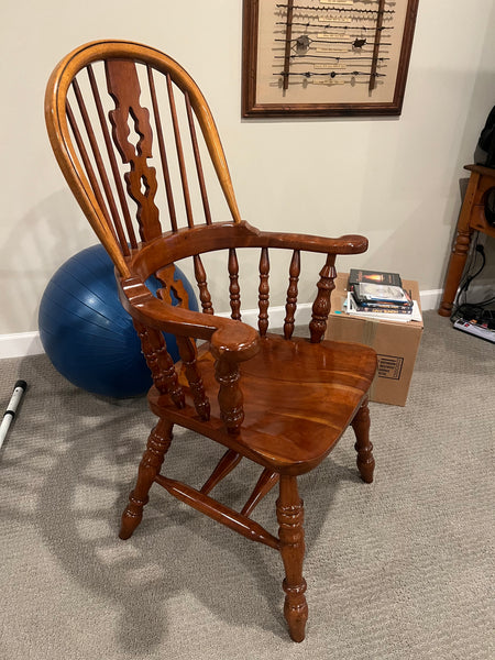 Barnard & Simonds Antique Yew Wood Broad Arm Windsor Chair