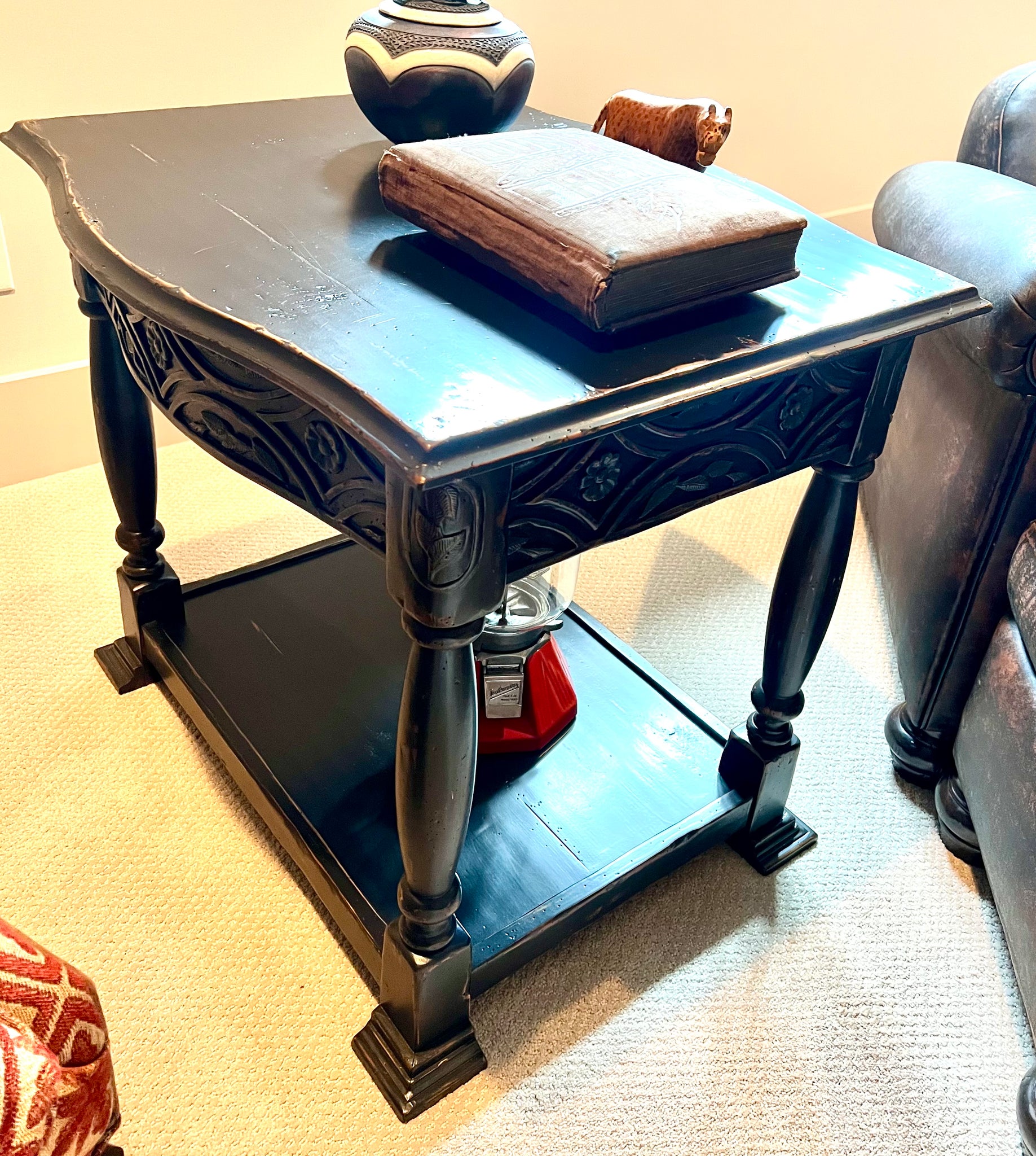 Black Distressed Wood Side Table