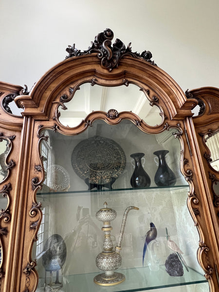 ANTIQUE French Louis XIII Triple Door Vitrine China Cabinet