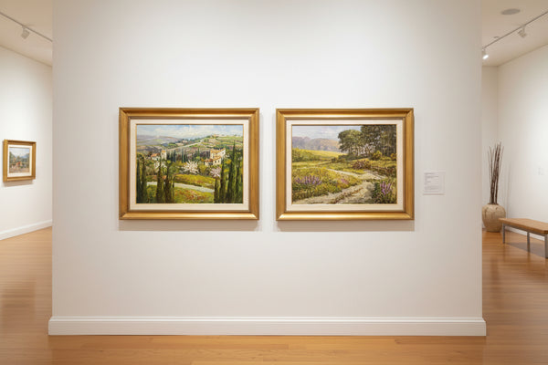 Pair of Custom Framed Italian Oil on Canvas Tuscany Paintings