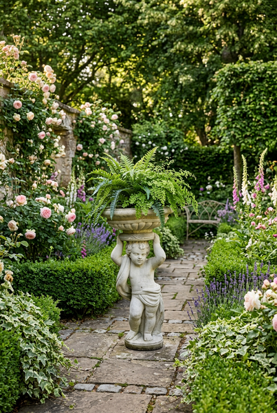 Henri Studio Cast Stone Cherub Sculpture Planter Classical Urn Stand (2 Available)