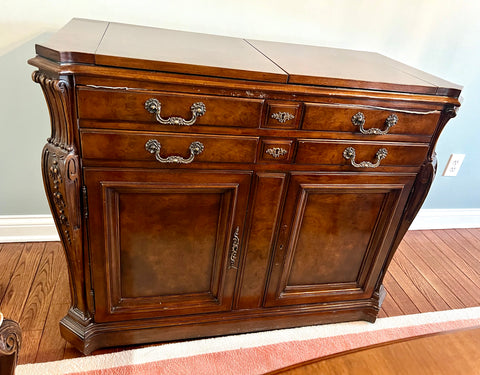 KARGES French Louis XV Burled Walnut Flip Top Server