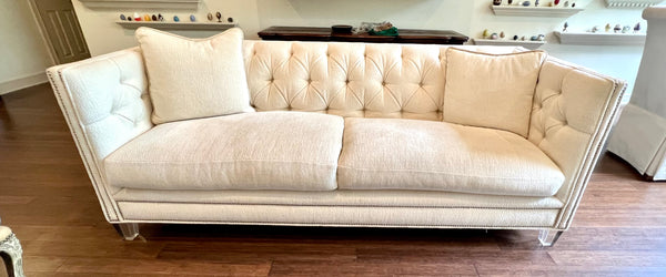 Mitchell Gold Fiona Ivory Tufted Sofa with Lucite Legs