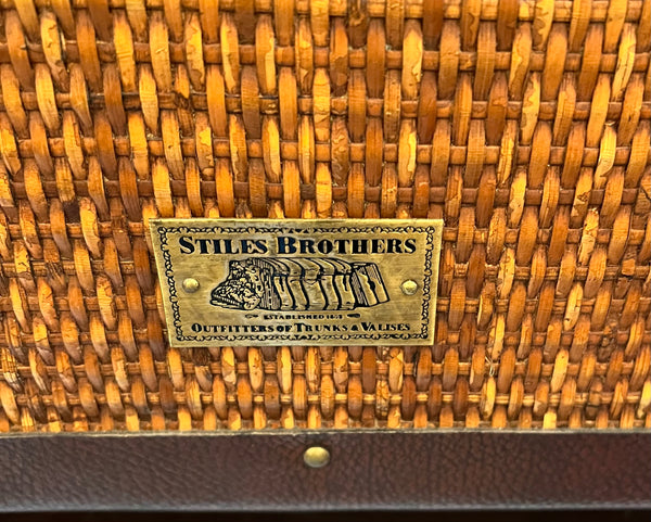 Vintage Rattan and Leather Stiles Brothers for Bauer 2 Piece Campaign Desk Trunk