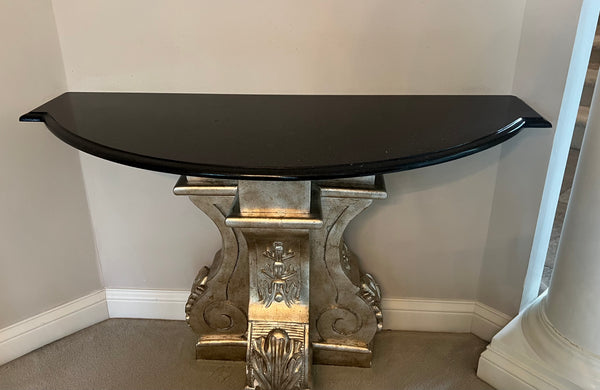 Baroque Style French Demilune Marble Top Console Table (2 Available)
