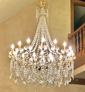 French Antique Oversized Exquisite Crystal 14 Light  Chandelier