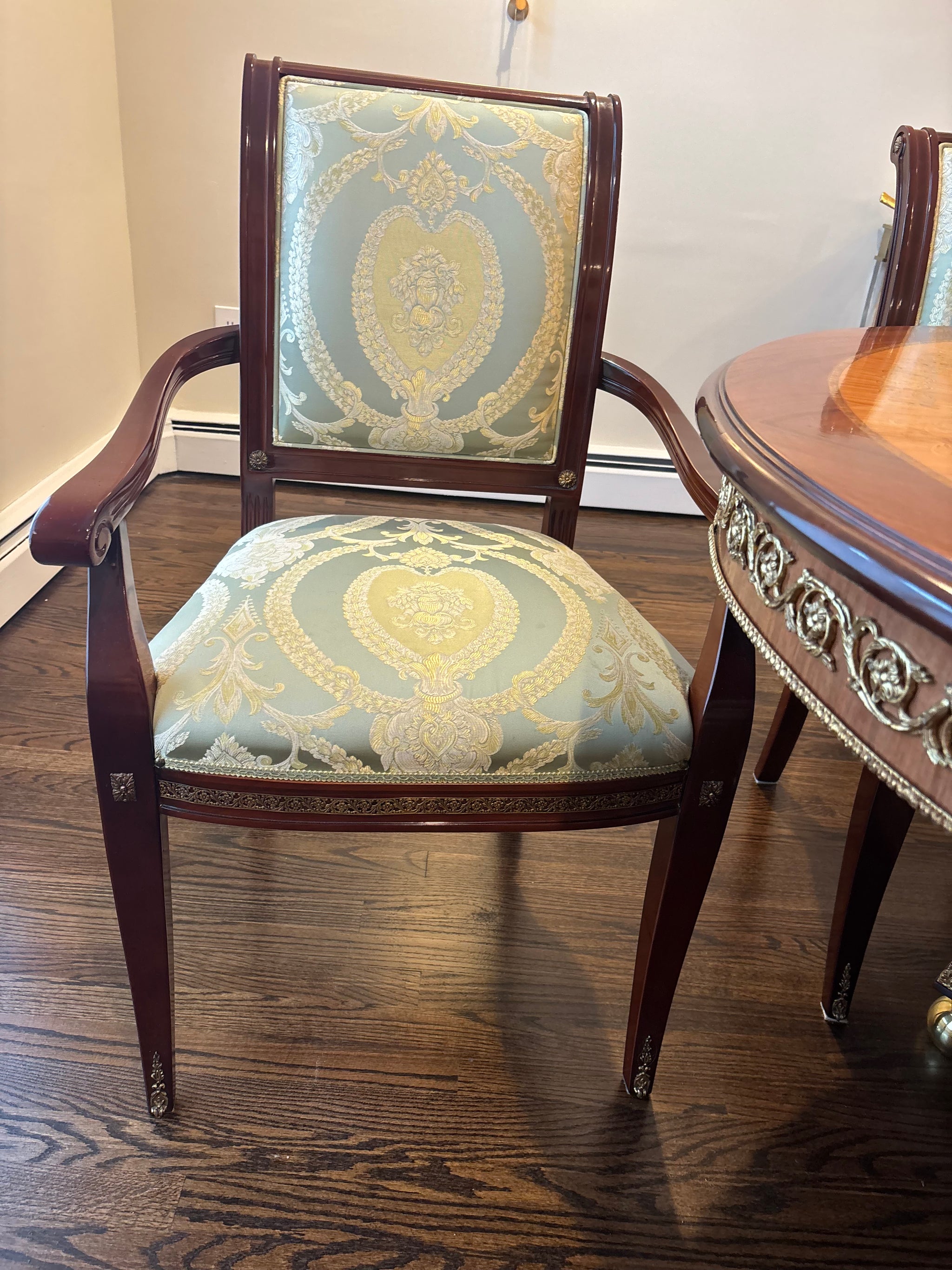 Set of 12 Italian Gilt Antique Reproduction Dining Chairs with