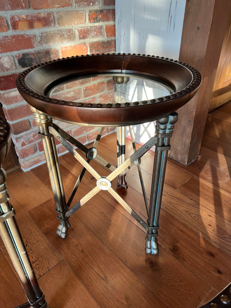 Maitland Smith Regency Iron and Leather Coffee Table, Round Side Table and Rectangle Side Table