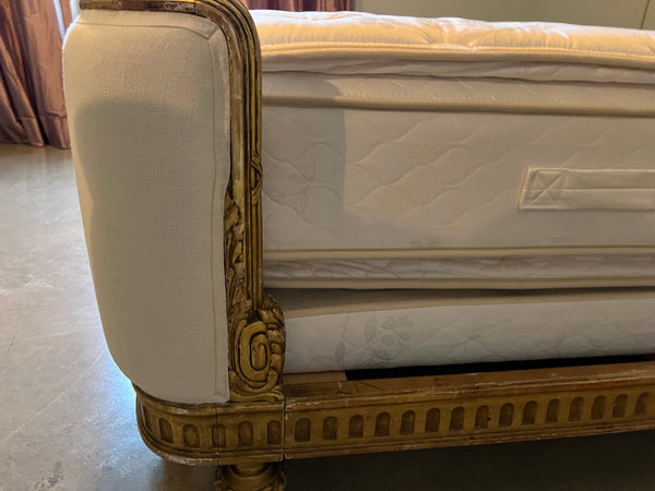 Antique French Louis XV White Newly Upholstered Full Bed