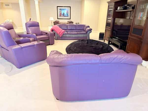 Set of 3 Purple Leather Theator Seating Chairs