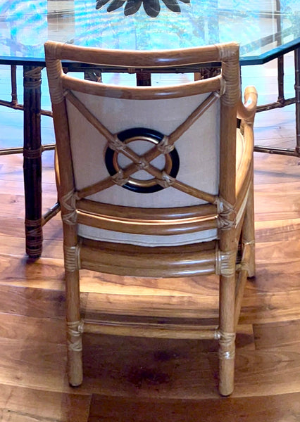 McGuire Target Back Rattan Dining Chairs - Set of 4