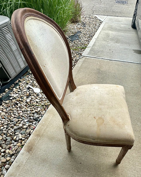 Restoration Hardware 17th C Monastery Dining Table and 6 Vintage French Round Chairs ***see description