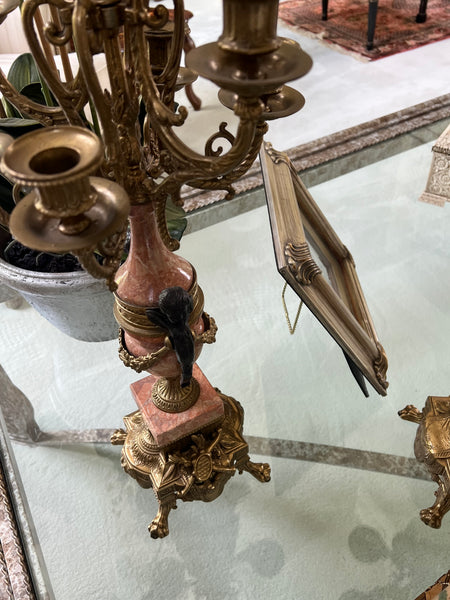 Pair of Antique Red Marble and Gilt Bronze Candelabras - Louis XVI Style