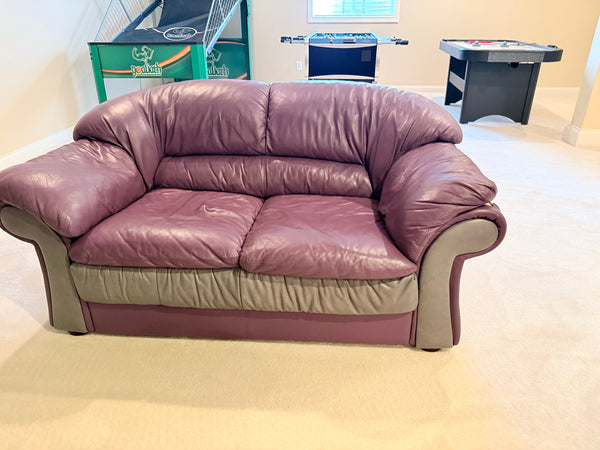 Purple Leather Sofa and Loveseat