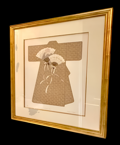 Framed, Numbered 8/200, Signed Gold Framed Art Titled "Kimono Fans" by Kathy Mitcham 1985