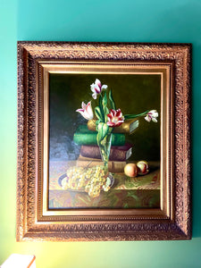 Nargas Floral and Fruit Reproduction Art in Gold Gilt Frame