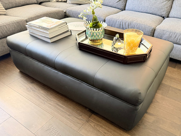 Black Leather Wheeled Cocktail Ottoman