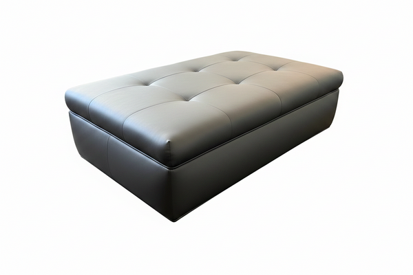 Black Leather Wheeled Cocktail Ottoman