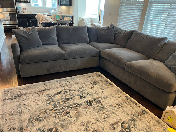 Crate and Barrel Axis Gray 3 Piece L-Shaped Sectional Sofa