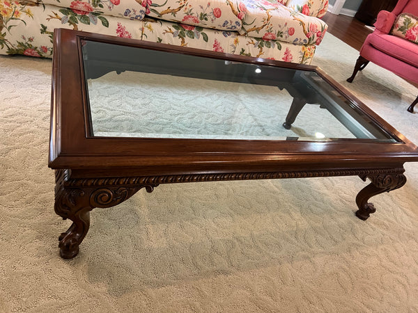 KARGES Chippendale Style Glass Top Coffee Table