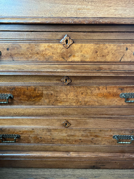 Victorian Antique Burled Walnut Roll Top Secretary Desk, Bookcase