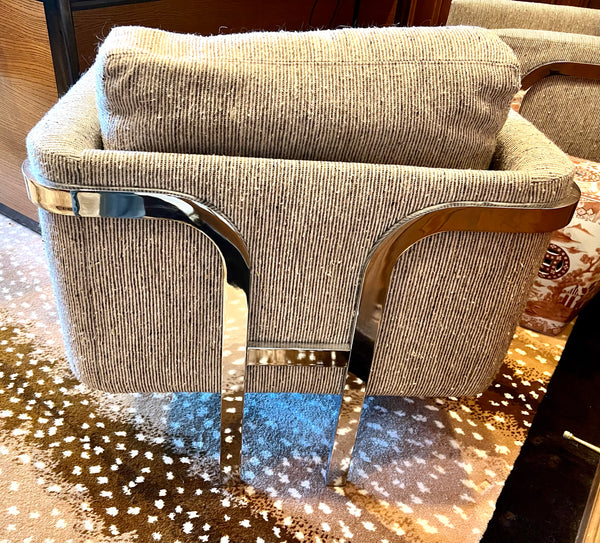 Pair of Milo Baugmann Style Chrome Barrel Chairs