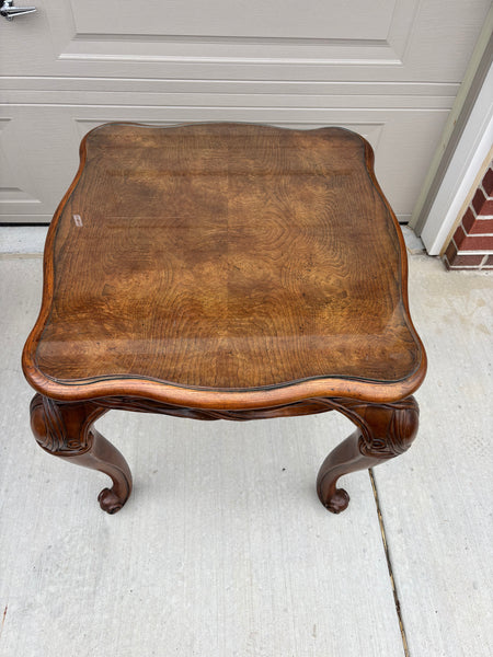 HENREDON Carved Walnut French Provincial Side Table with Glass Top