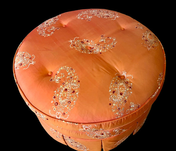 Round Silk Tufted Ottoman