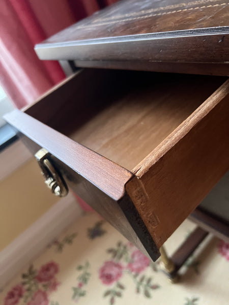 1980's Sligh Burled Walnut Brass Leg Leather Topped Desk