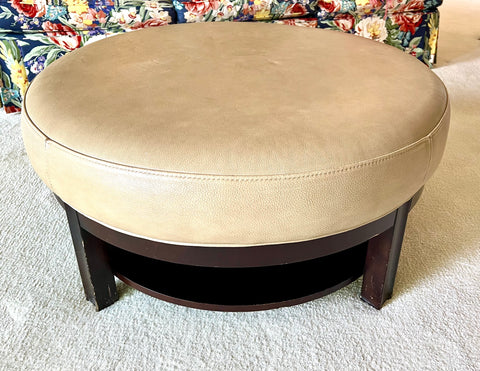 Bassett Round Leather Ottoman