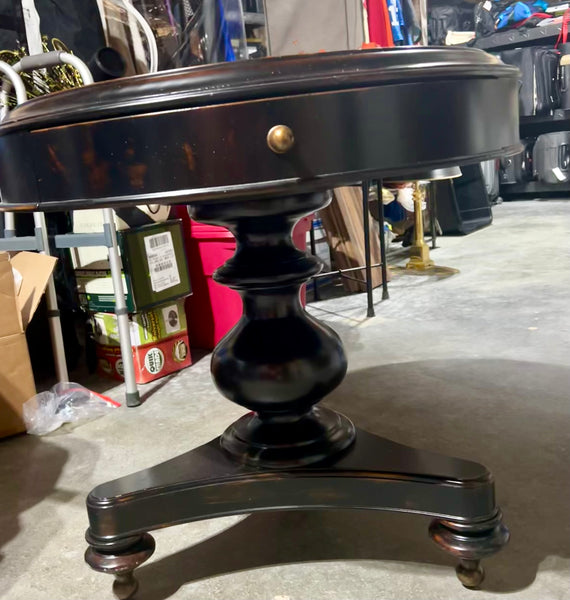 Round Distressed Black Side Table