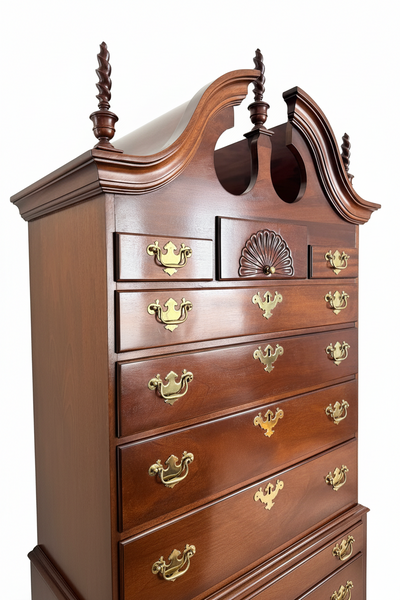 Vintage Queen Anne Style Bonnet-Top Highboy Dresser