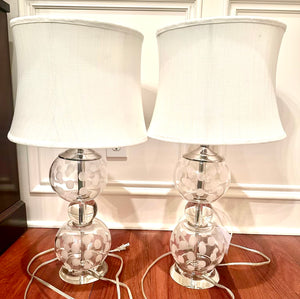 Pair of Etched Glass Table Lamps