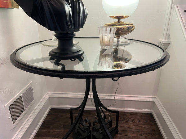 Neoclassic Greek Key Wrought Iron Glass Top Center Table