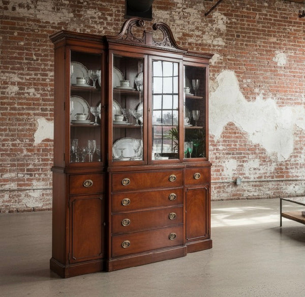 Antique Traditional Breakfront Mahogany China Cabinet