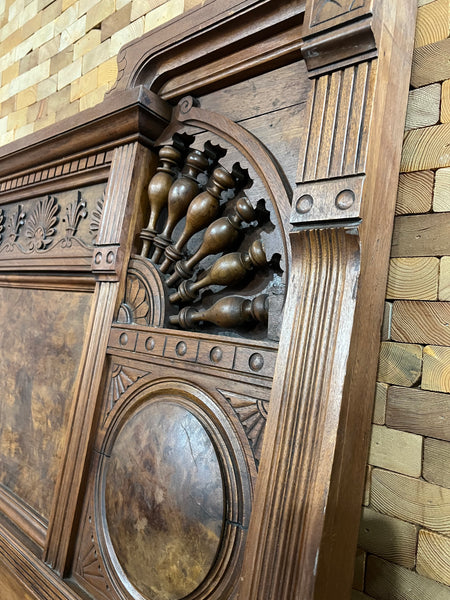 Antique Victorian Eastlake Style Walnut High Back Full Size Bed