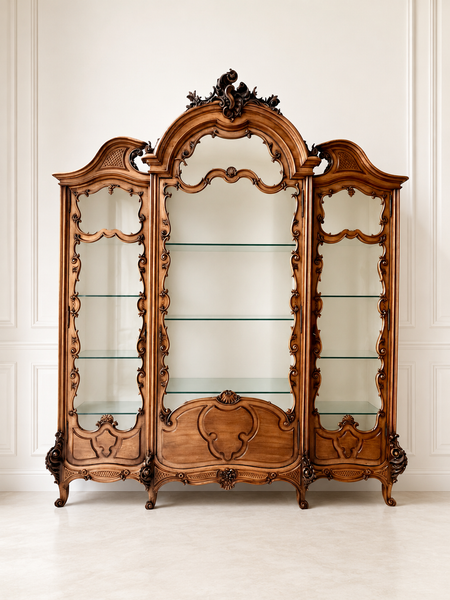 ANTIQUE French Louis XIII Triple Door Vitrine China Cabinet