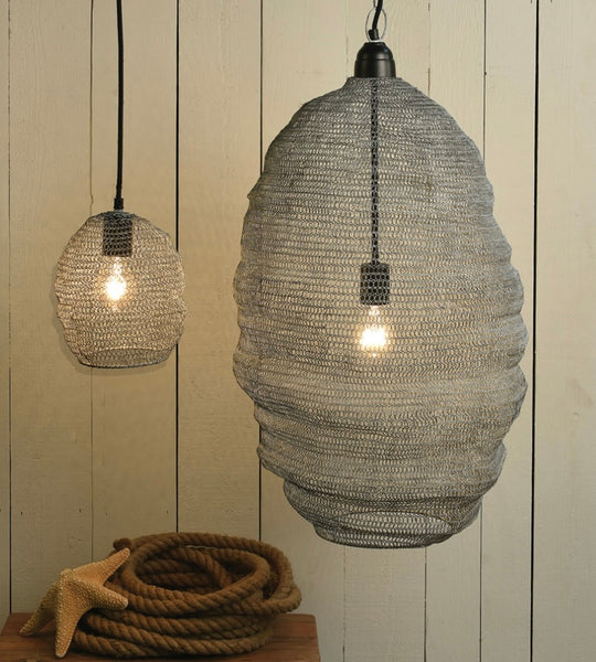 Pair of Large Distressed Gray Looped Wire Pendant by HomArt