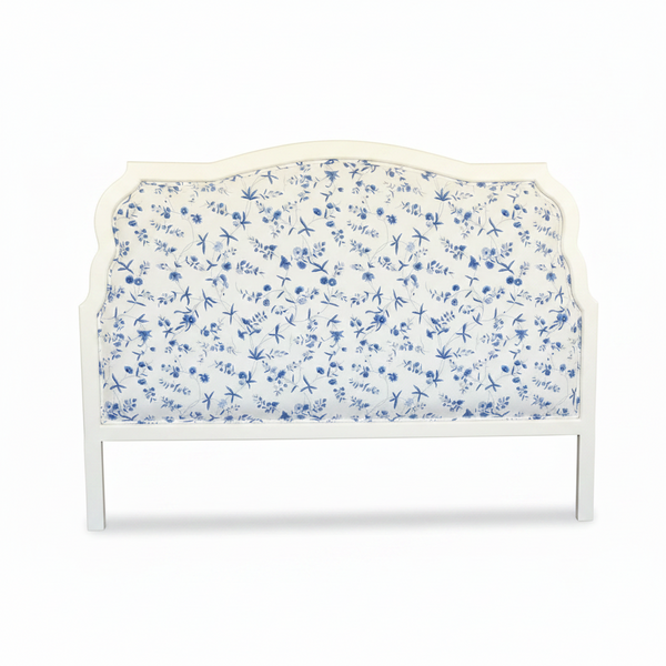 White Painted Queen Custom Bennison Fabric Headboard in Bennison Fabrics Chinese Paper II Fabric