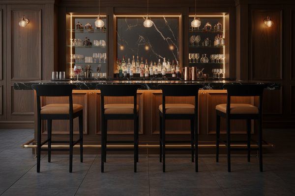 HENREDON Acquisitions Leather and Wood Bar Stools - Set of 4