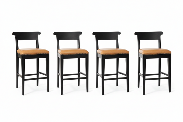 HENREDON Acquisitions Leather and Wood Bar Stools - Set of 4