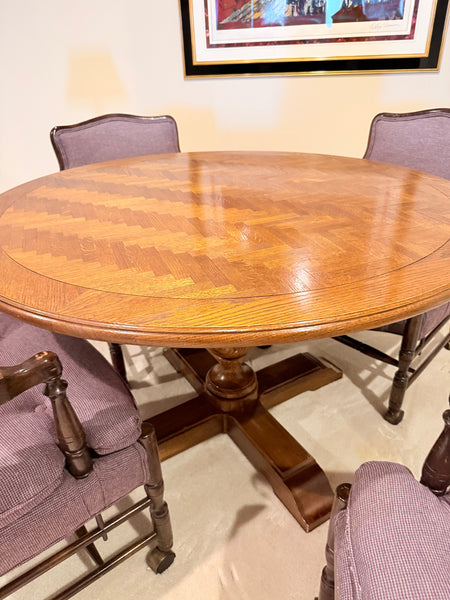 North Hickory Furniture Company Round Solid Wood Game Card Table and 4 Chairs
