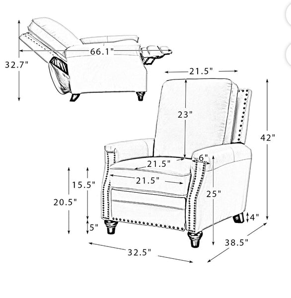HULALA HOME Leather Classic Push Back Manual Recliner Armchair