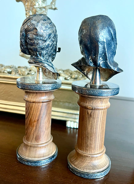 Vintage Pair of Camusso Busts Sterling Silver Sculptures