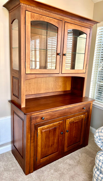 Solid Maple Amish Made China Cabinet with Hutch and Pull Out Dining Table