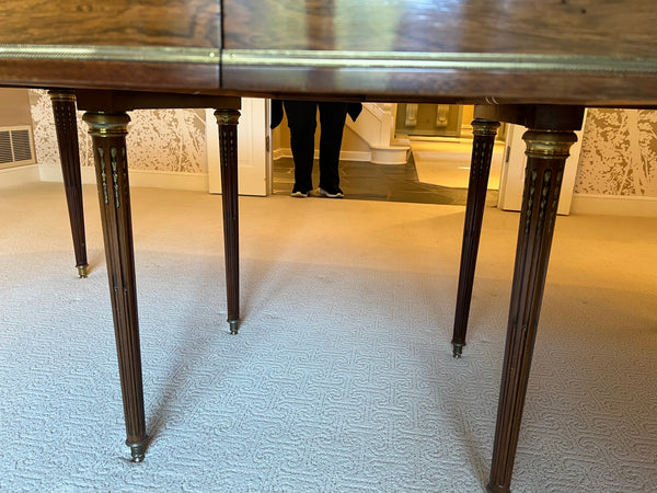 Elegant Brass Trim Maison Janson Style Mahogany Vanderbilt Replica Dining Table