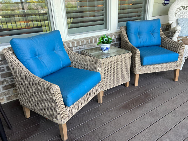 Pair of Modern Wicker Forever Patio Carlisle Lounge Chairs and Side Table with Sunbrella Fabric