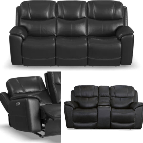 Flexsteel Crew Power Leather Reclining Sofa and Love Seat