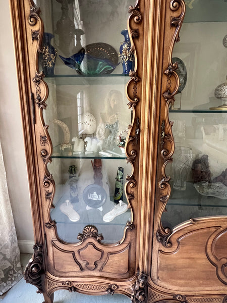 ANTIQUE French Louis XIII Triple Door Vitrine China Cabinet